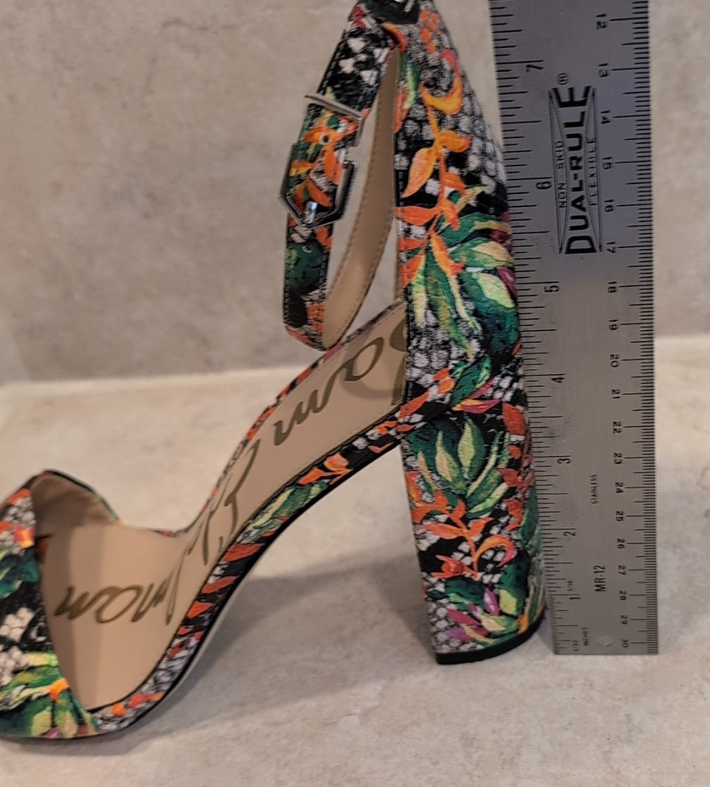 SAM EDELMAN Yaro Ankle Strap Floral Snakeskin Pattern Block Heel Sandals Sz 10M