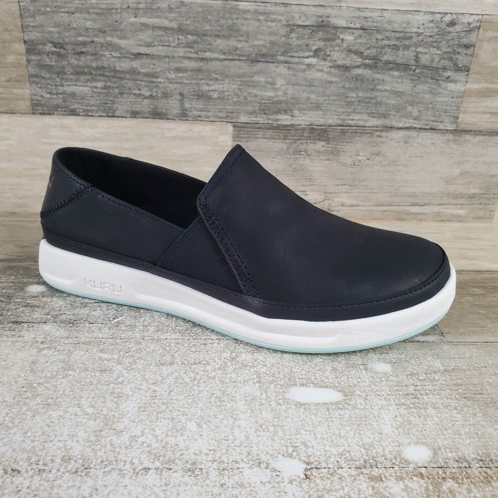 Kuru Roam Atla Womens Shoes Sz 7 M Jet Black Leather Comfort Slip On Sneakers