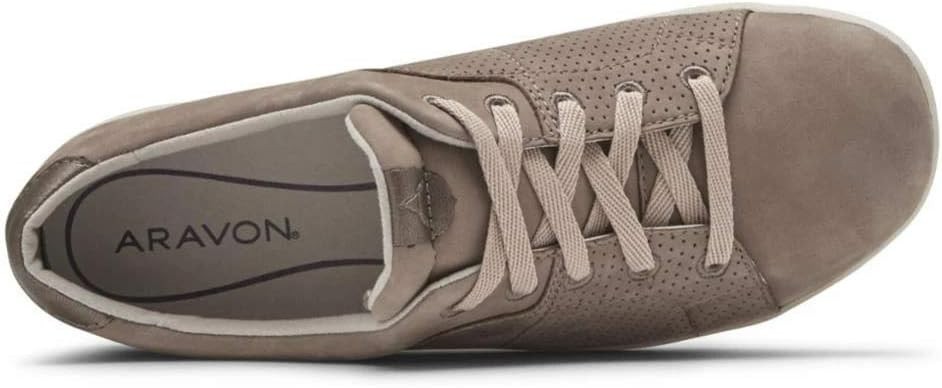 Aravon Lia Tie Taupe Nubuck Walking Shoe Lace Up sz 9.5 2A NARROW