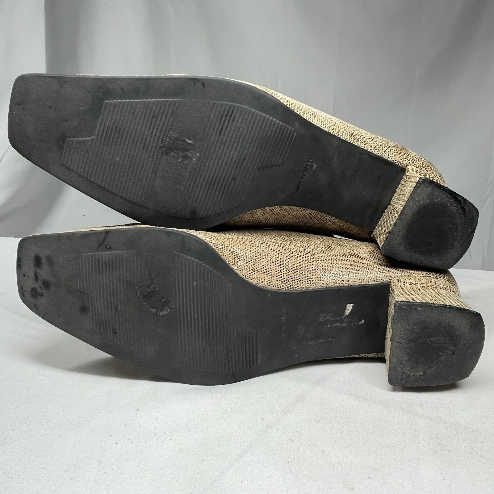 Stuart Weitzman Shoes Square Toe Block Heel 39 US8.5 Tan Textured Embossed Suede
