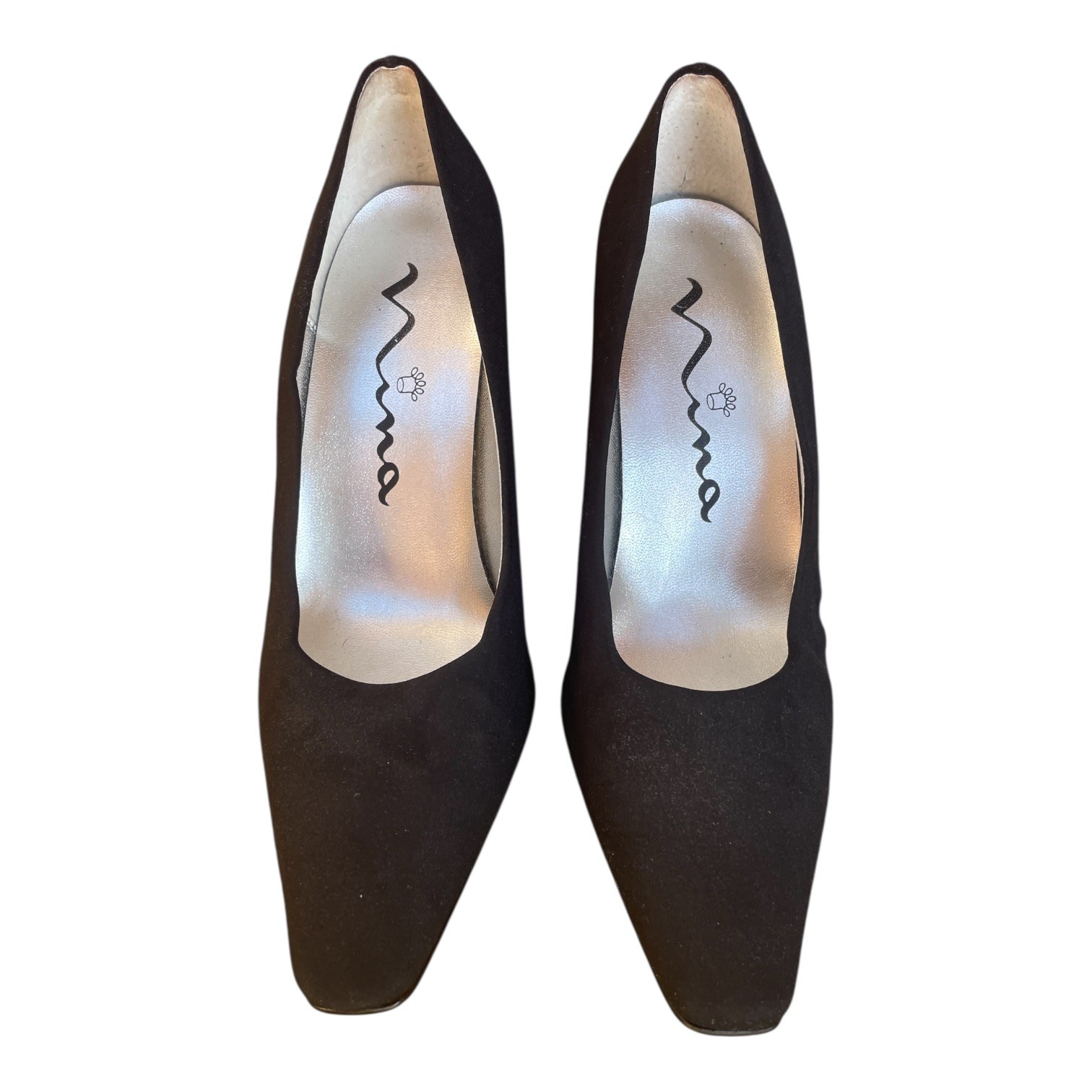 MIA Velvet Heels Size 7 Black Fabric Upper Leather Sole 3.25″ Heels
