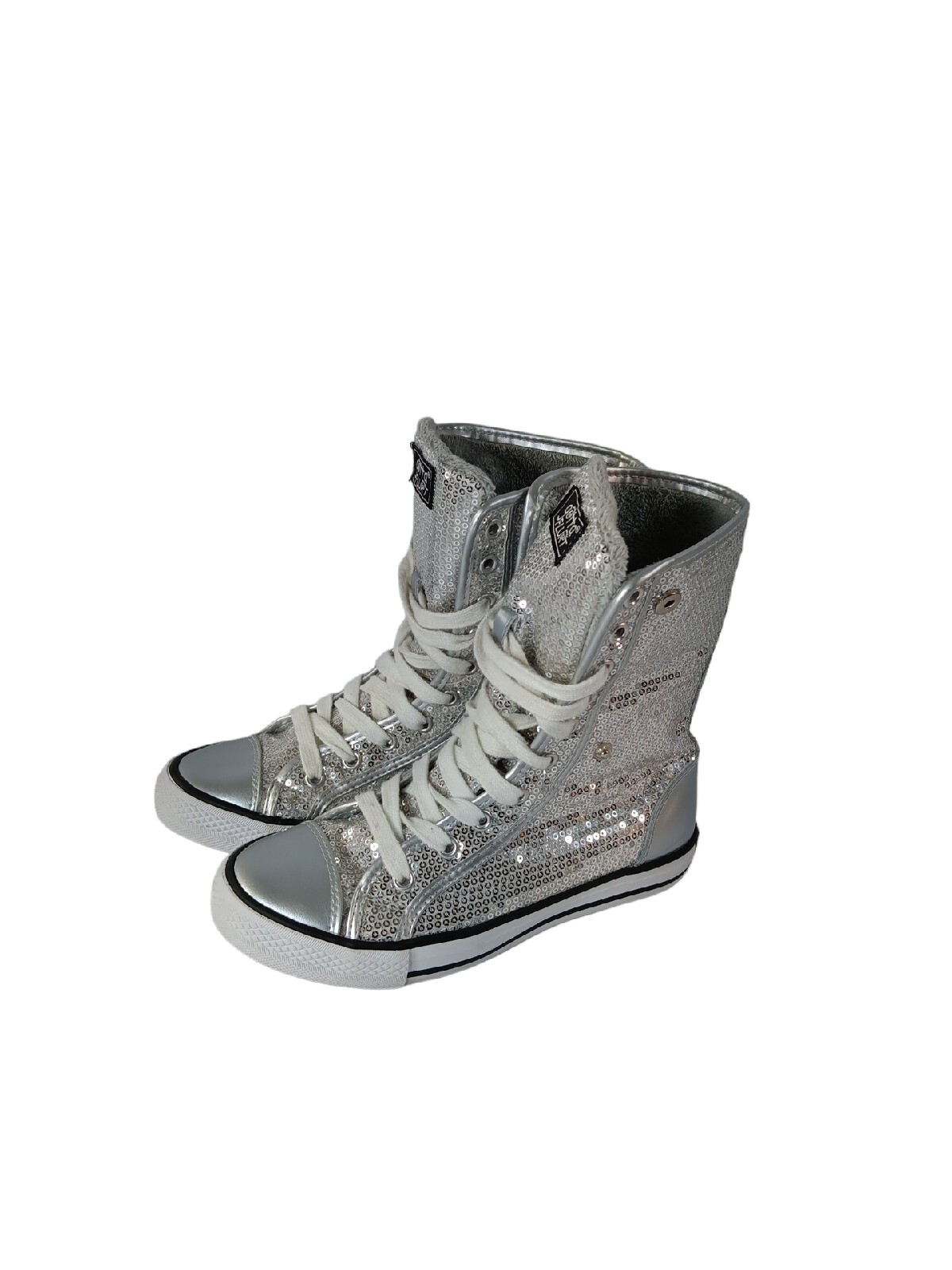 Gotta Flurt Silver Sequin/ White Women’s High Top Shoes 5.5 Destiny 17981084