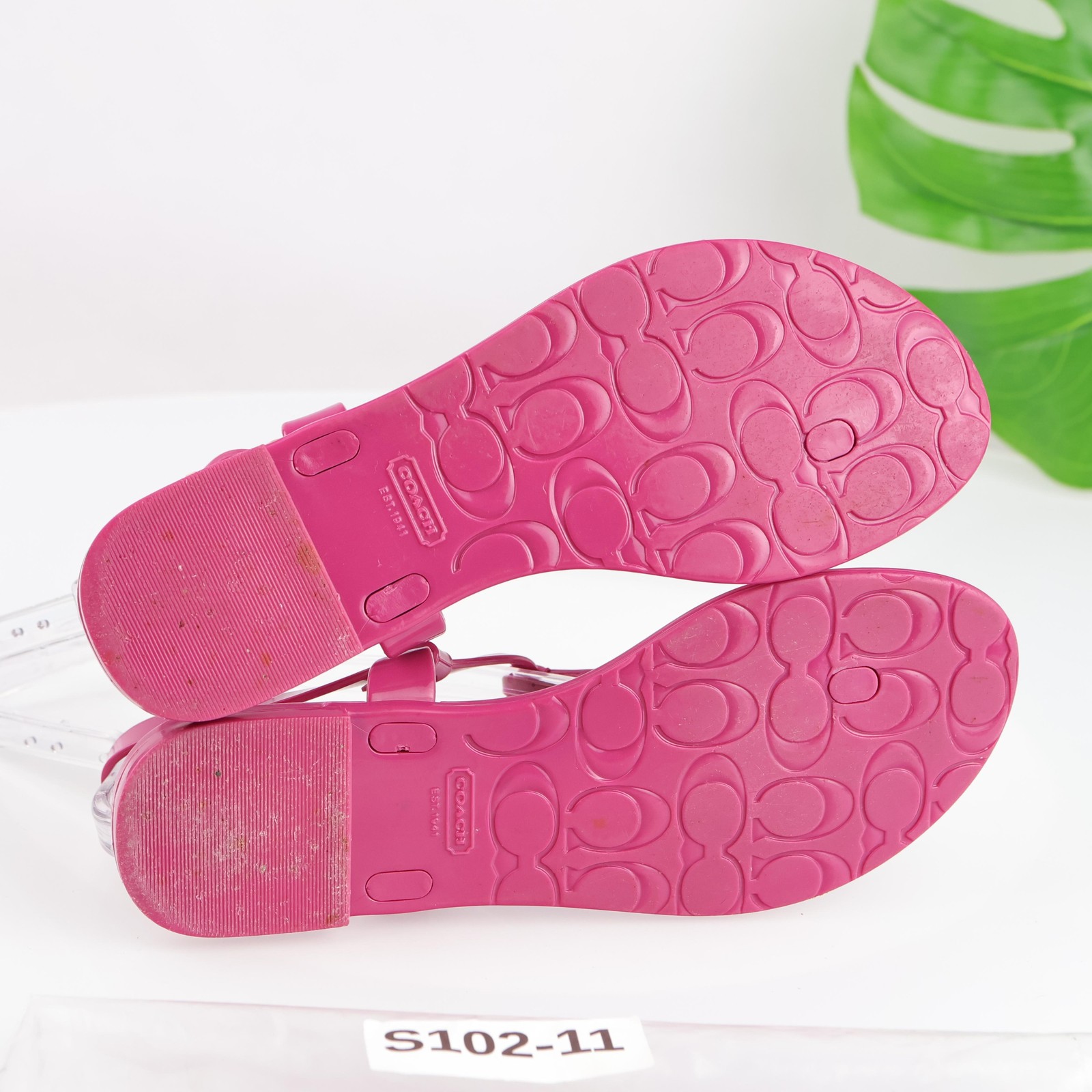 Coach Womens Pier Sandals Size 7 Hot Pink PVC Jelly Thong Ankle Strap Turnlock