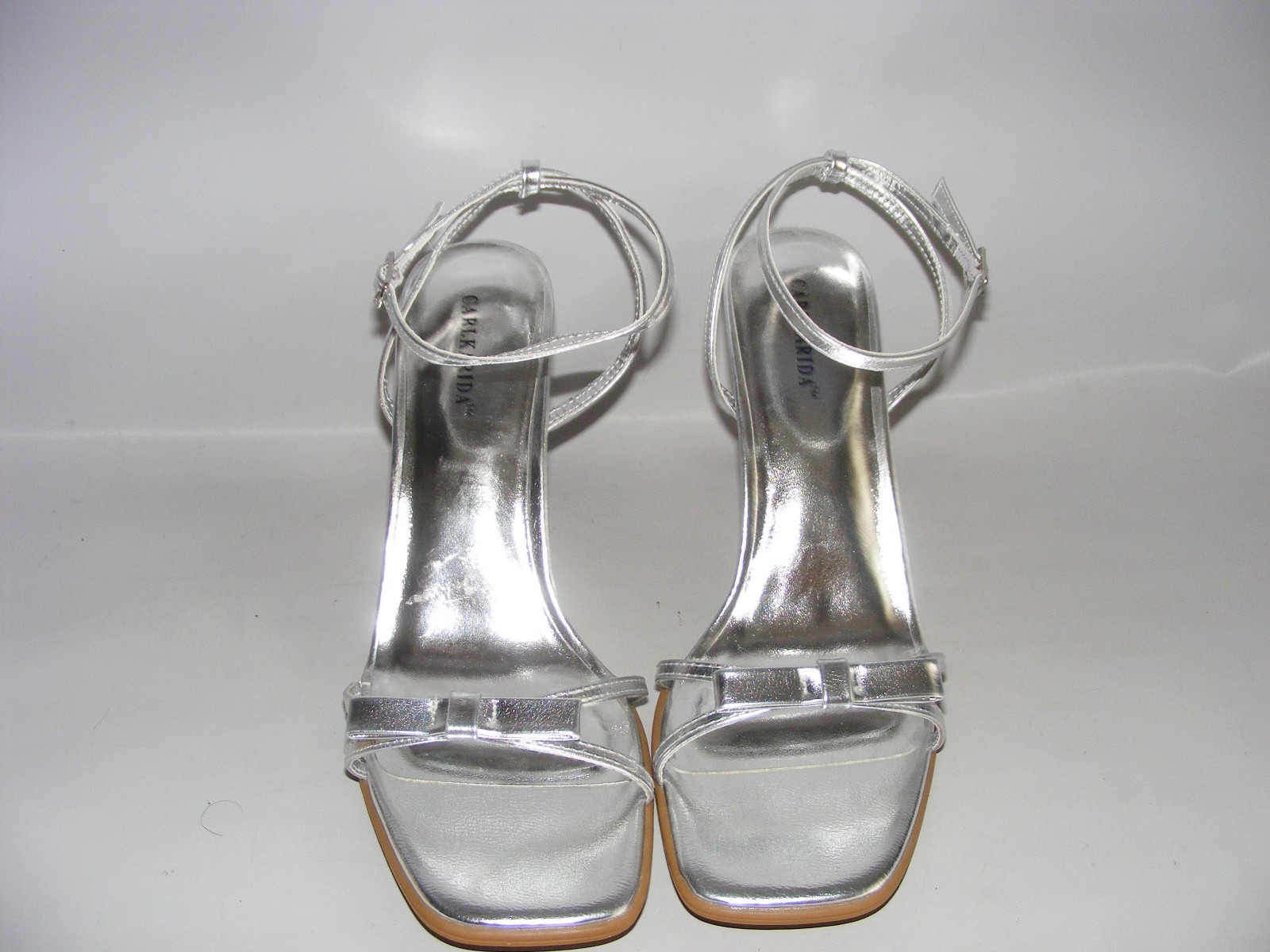 Carlkarida Women Size 11 M Silver 3.5″ High Heels ANkle Straps Sandals Open Toe