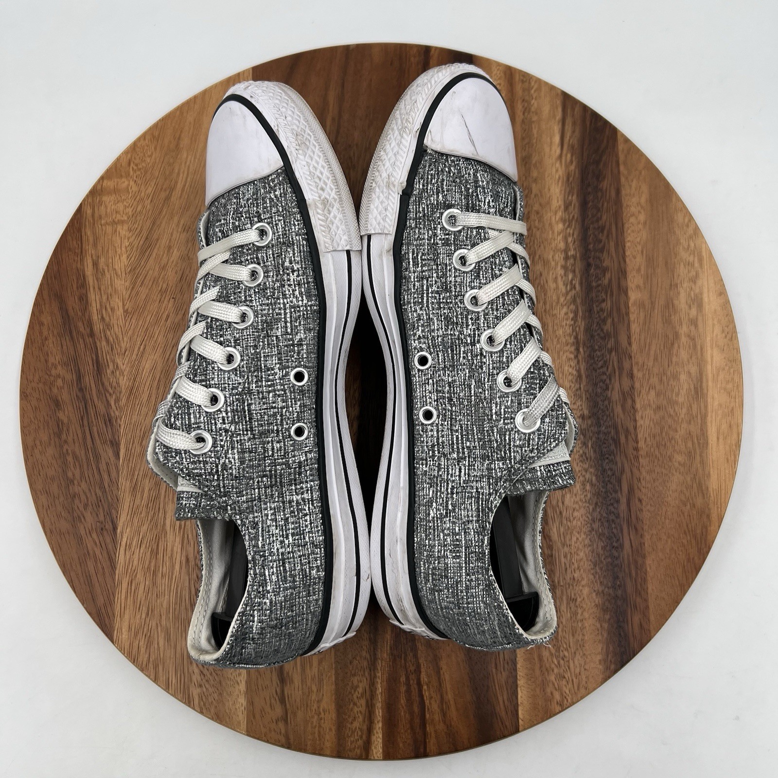 Size 9 Converse Womens CTAS Low Top Silver Sparkly Sneakers Shoes 560302F