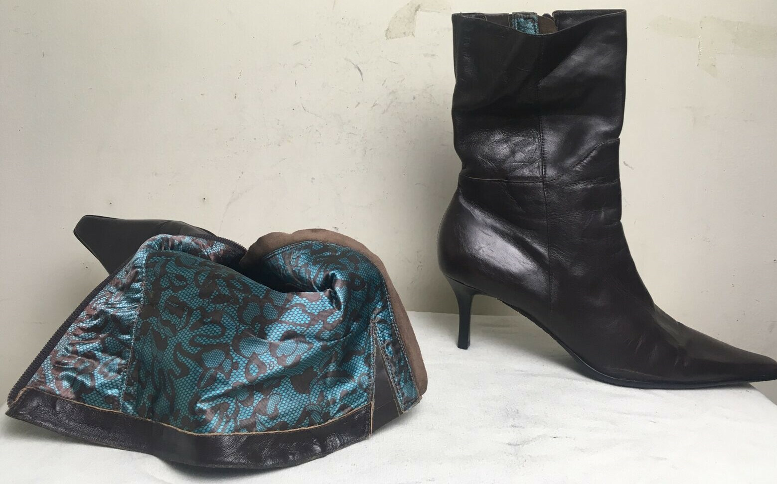 MICHELLE-K MADEN BRAZIL DarkBrownLeather StilettoHeel PointedToeBootsWomen’sSZ9M