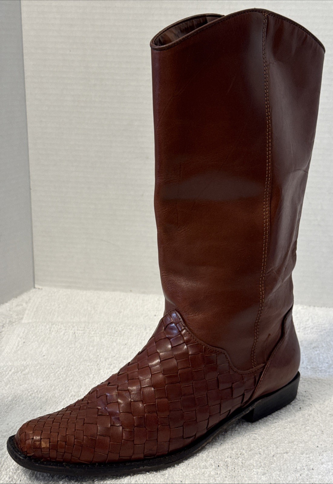 Unisa Flex Womens Cognac Leather Weave Vamp Tall Boots Size 8B Brazil