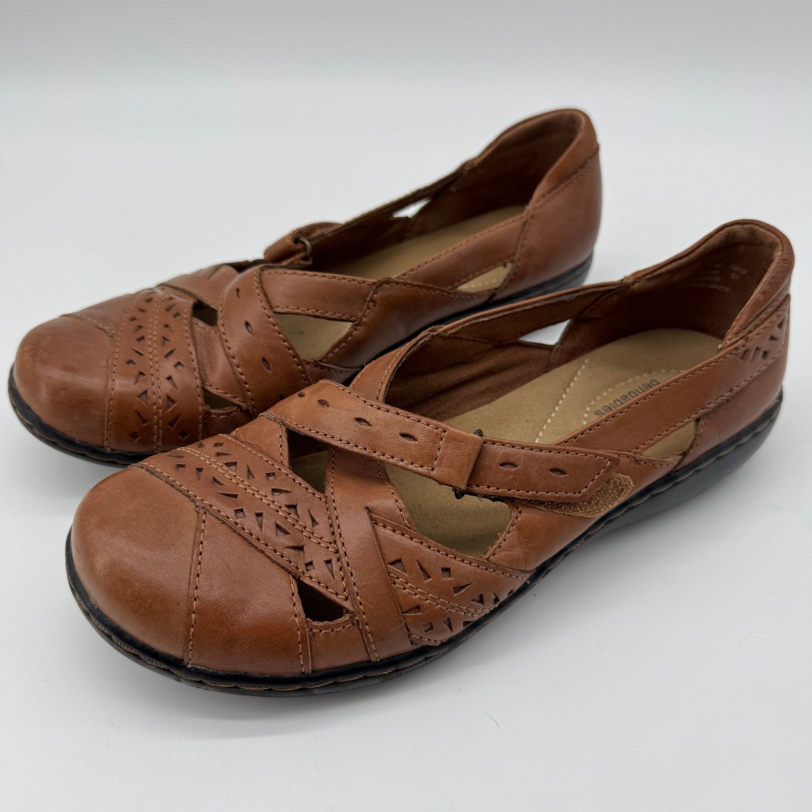 Clarks Bendables Ashland River Flats Loafers 7.5M Leather Comfort Boho Granola