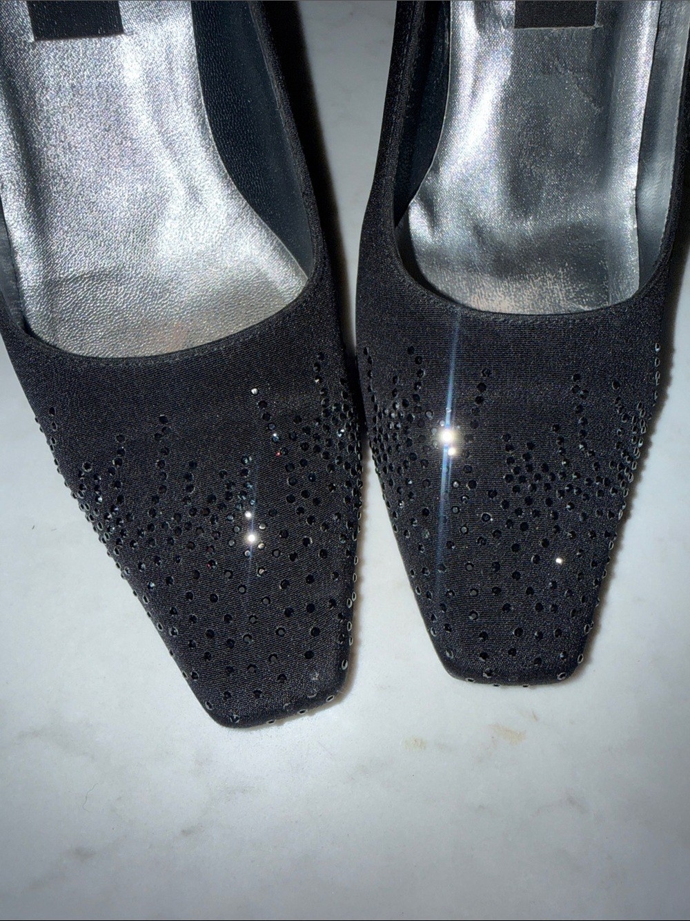 Stuart Weitzman Black Crystal-Studded Pointed Pumps