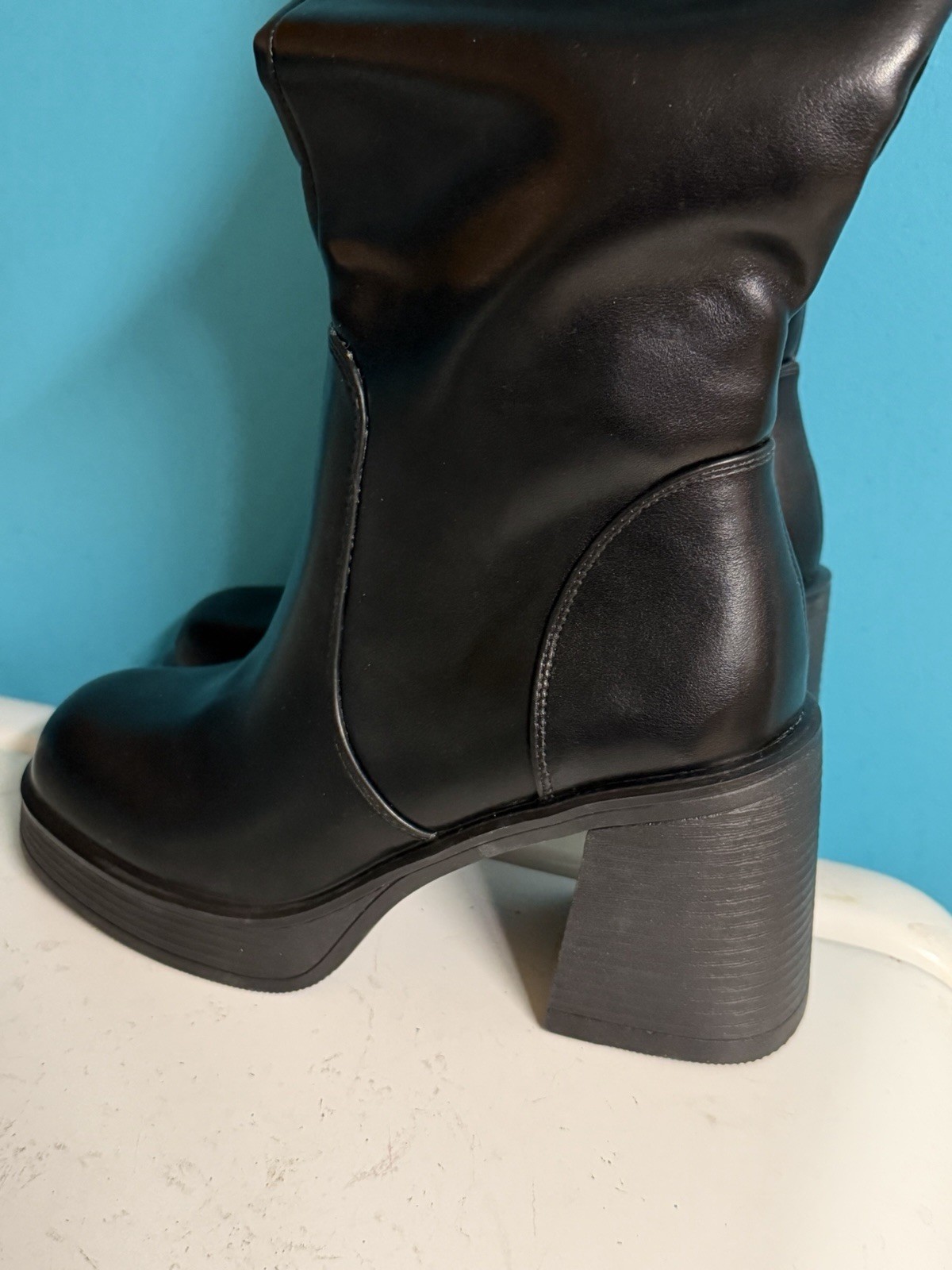 NEW Choiran Black Platform Chunky Block Heel Boots Punk Goth Gogo Zip 7 Y2K Faux