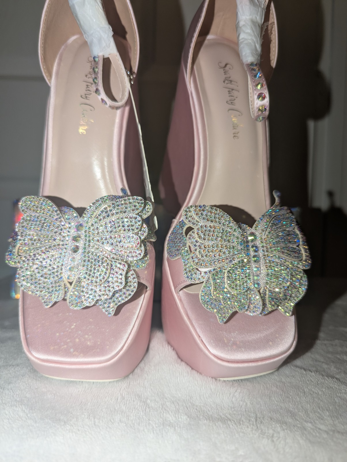 Sparkl Fairy Couture Butterfly Princess Pink Rhinestone Platform Wedges Sz 9 NIB