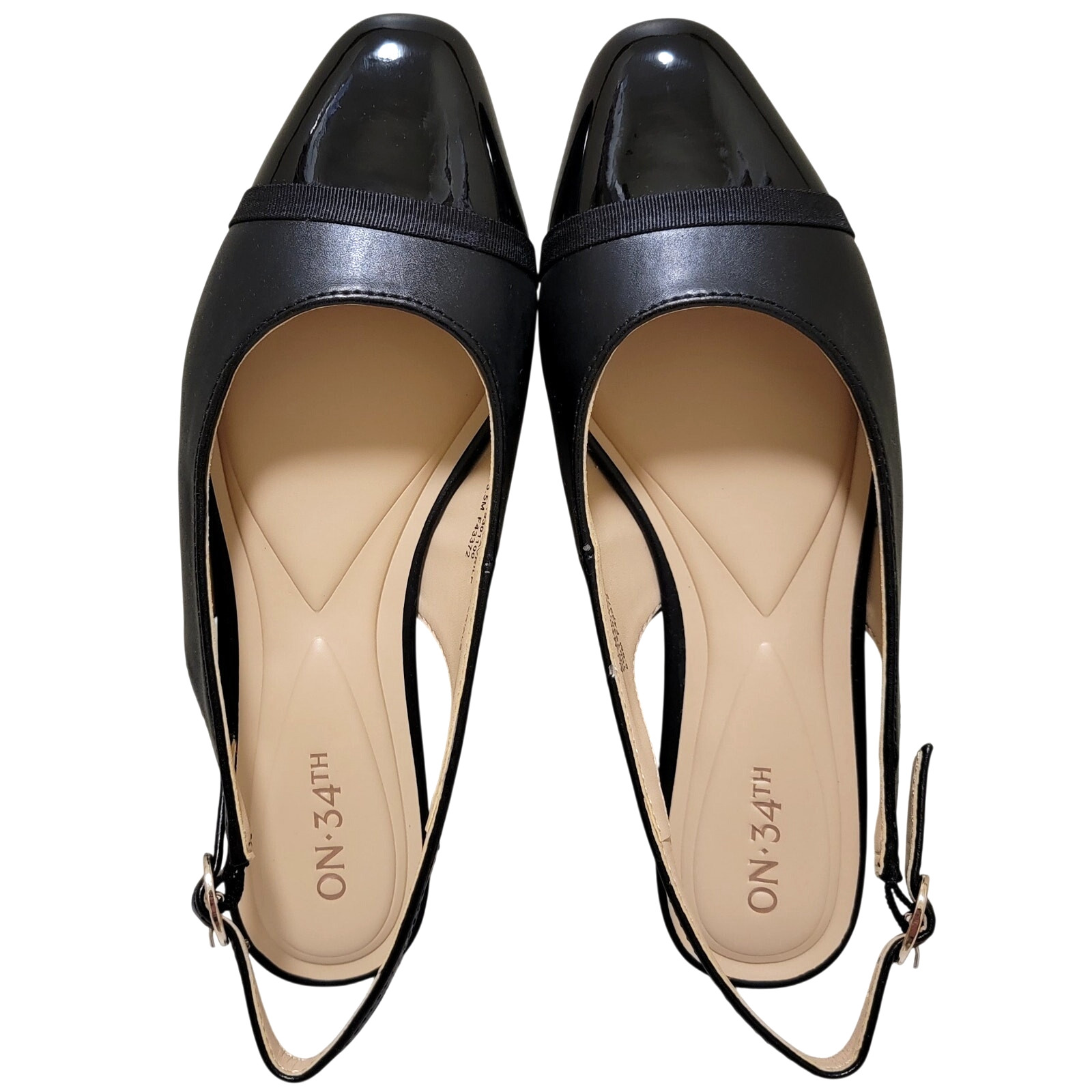 On 34th Women Avril Cap Top Slingback Flats Size US 9.5M Black Smooth
