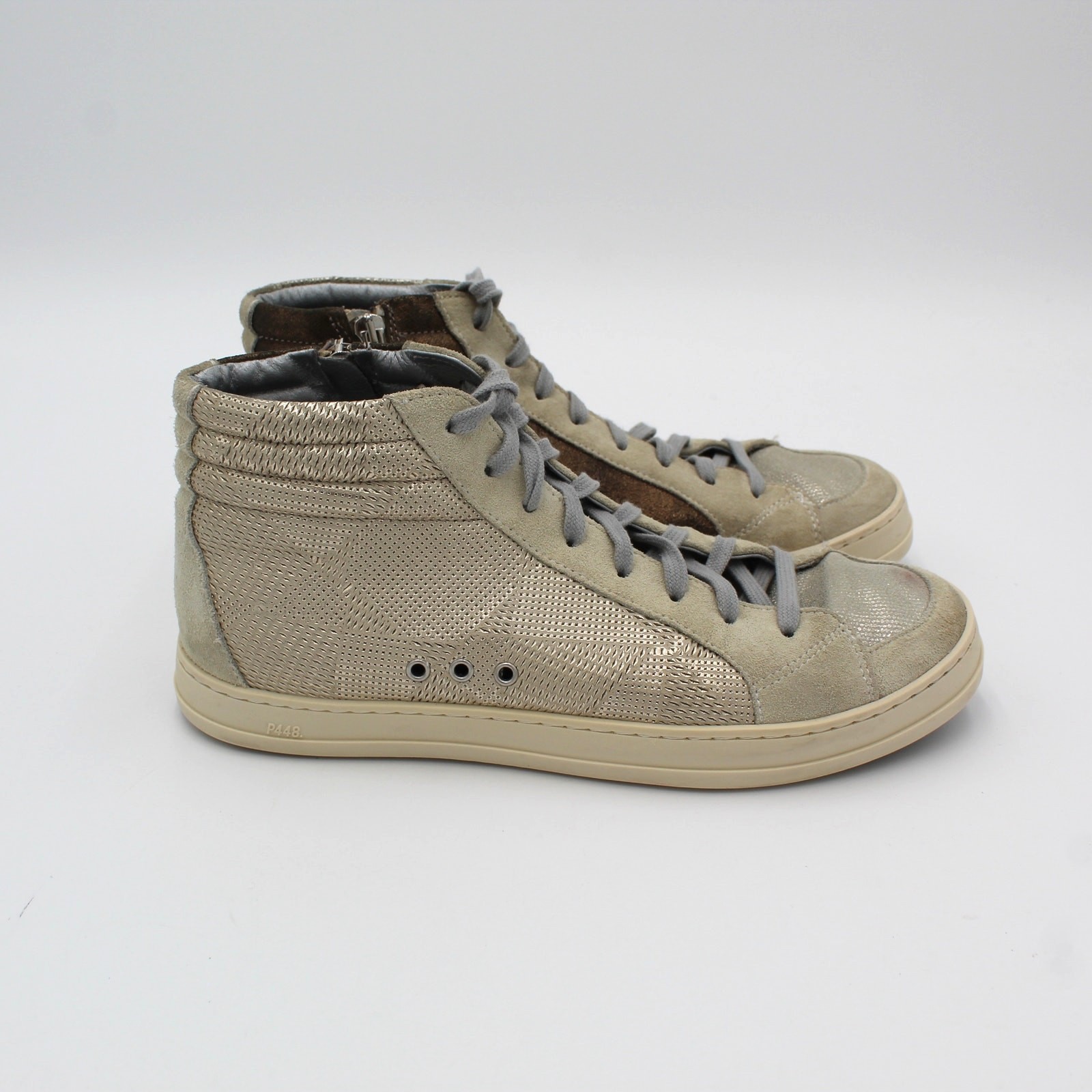 P448 High Top Sneakers 40 Womens 9.5 Metallic Gold Distressed Grunge Streetwear