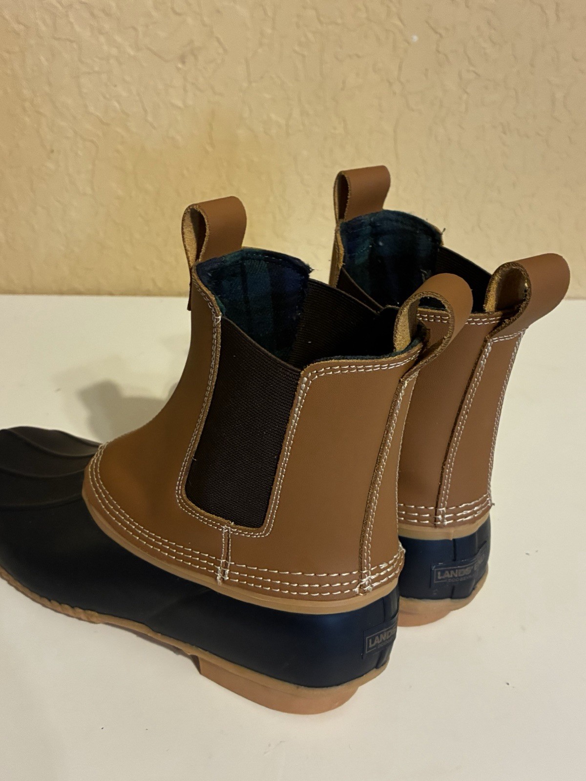 Lands’ End Duck Boots Women’s Size 8.5B Flannel Lined Chelsea Rain Preppy