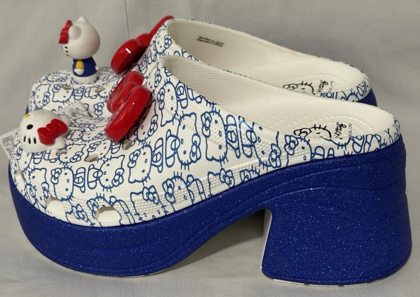 Crocs Hello Kitty 50th Siren Clog M9 W11 Blue White High Heel Jibbitz New NWT