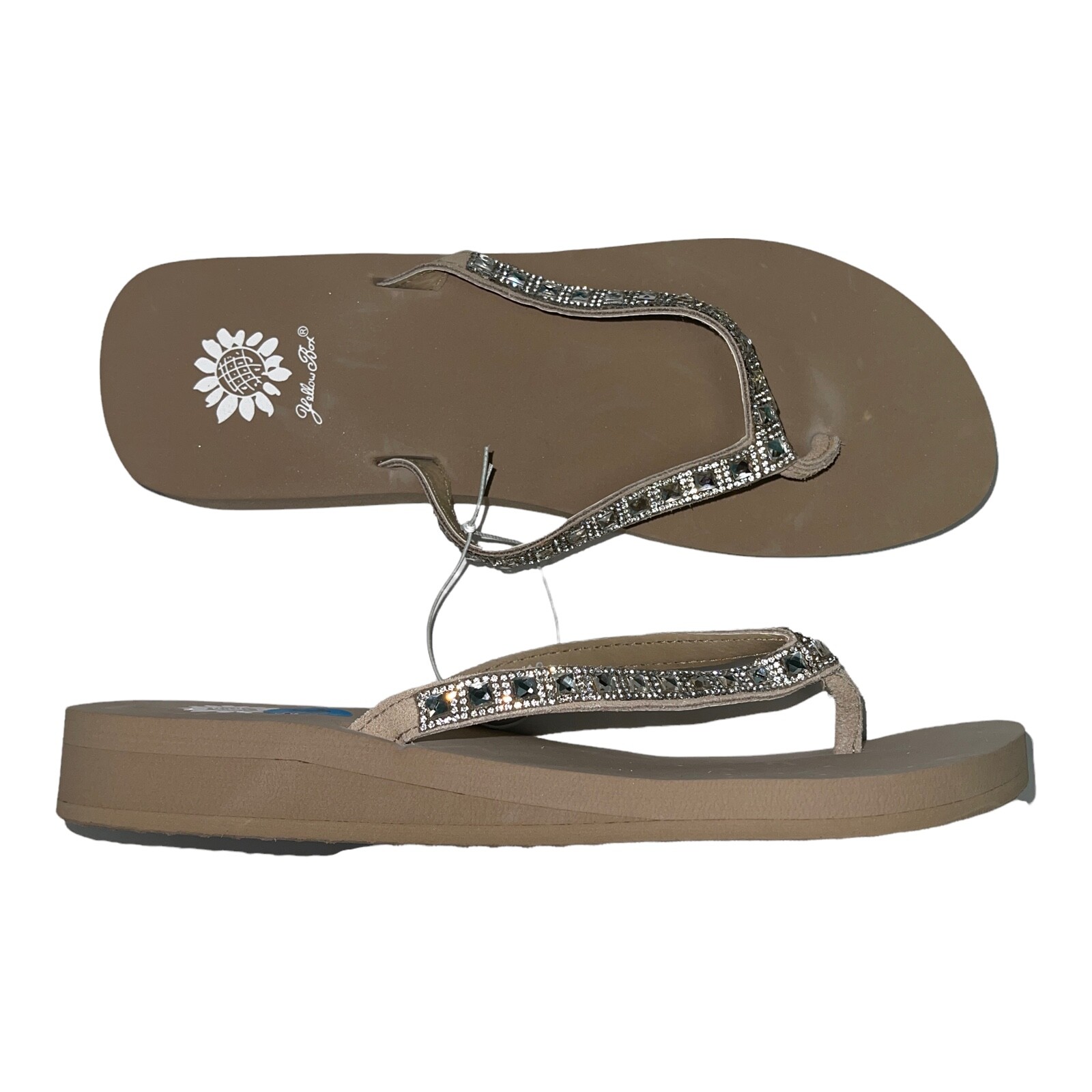 Yellow Box Womens Flip Flops Saydee Sparkle Jeweled Rhinestone Beige Tan Sandals