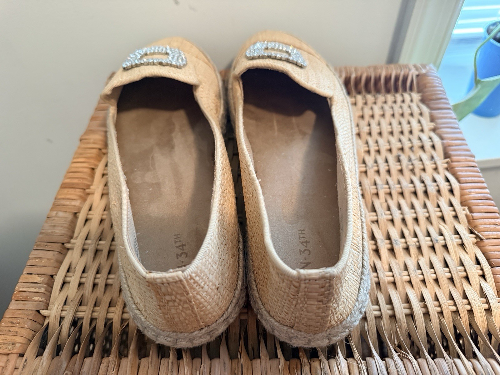 On 34th Women’s Espadrille Loafers Rhinestone Buckle Tan/Natural Size 12