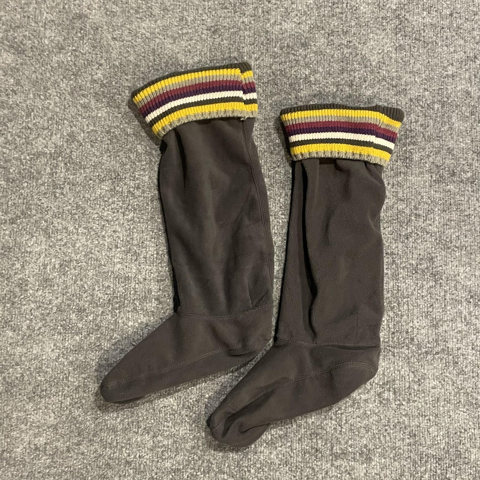 Hunter Striped Welly Boot Socks Womens M/L Gray Fleece Knit Cuff Liner