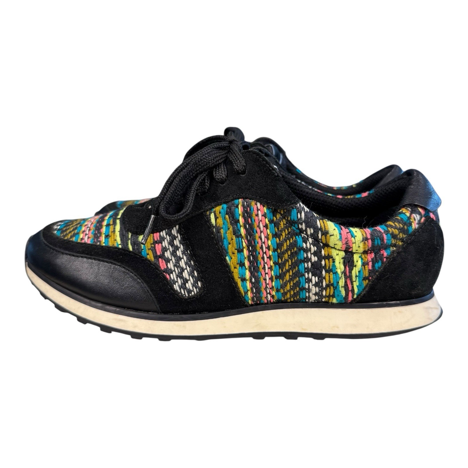 Via Spiga Fashion Black Leather Suede Multicolor Sneakers Women’s 8.5