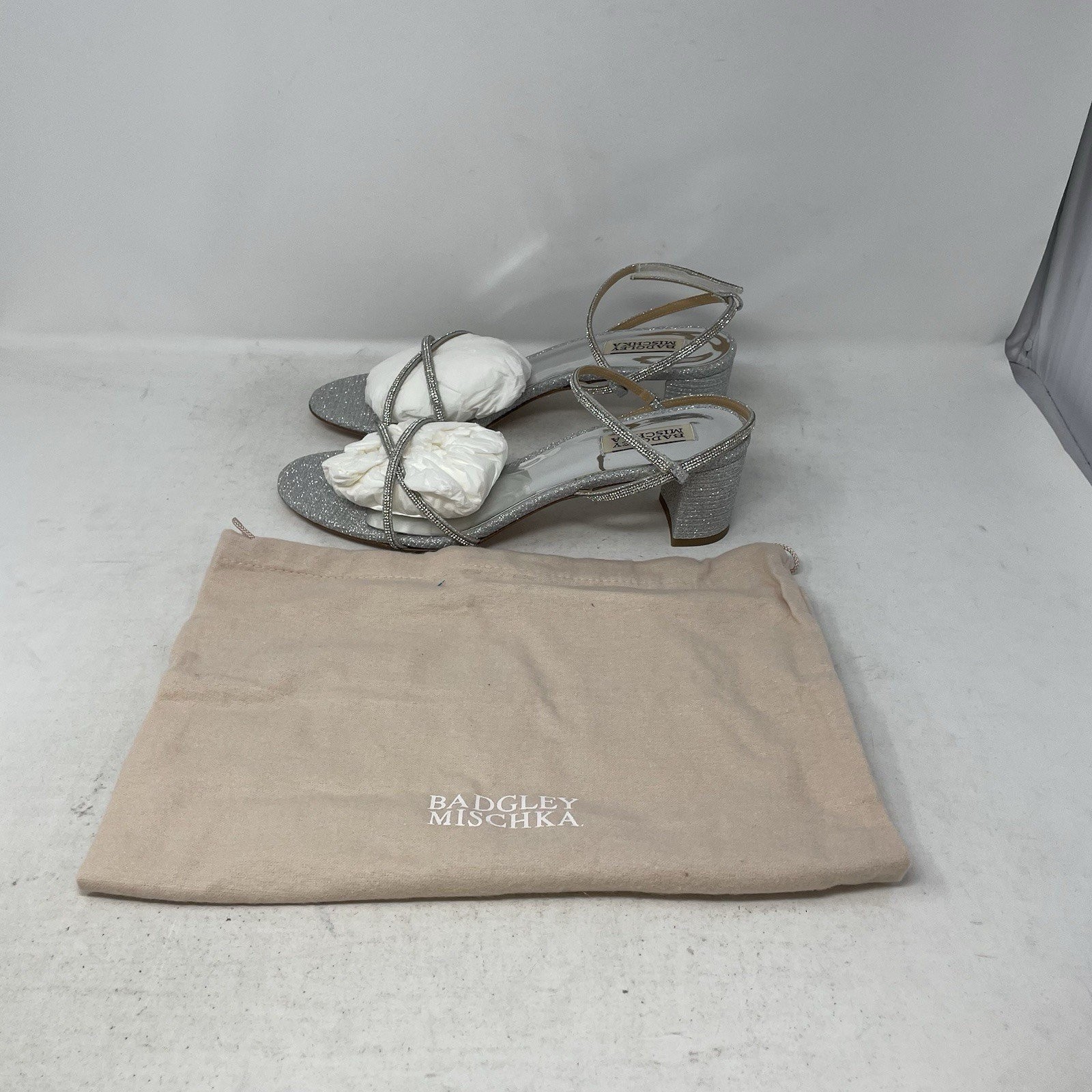 Badgley Mischka Ultima Leather Pumps Strappy Sandals Silver Women’s Size 11