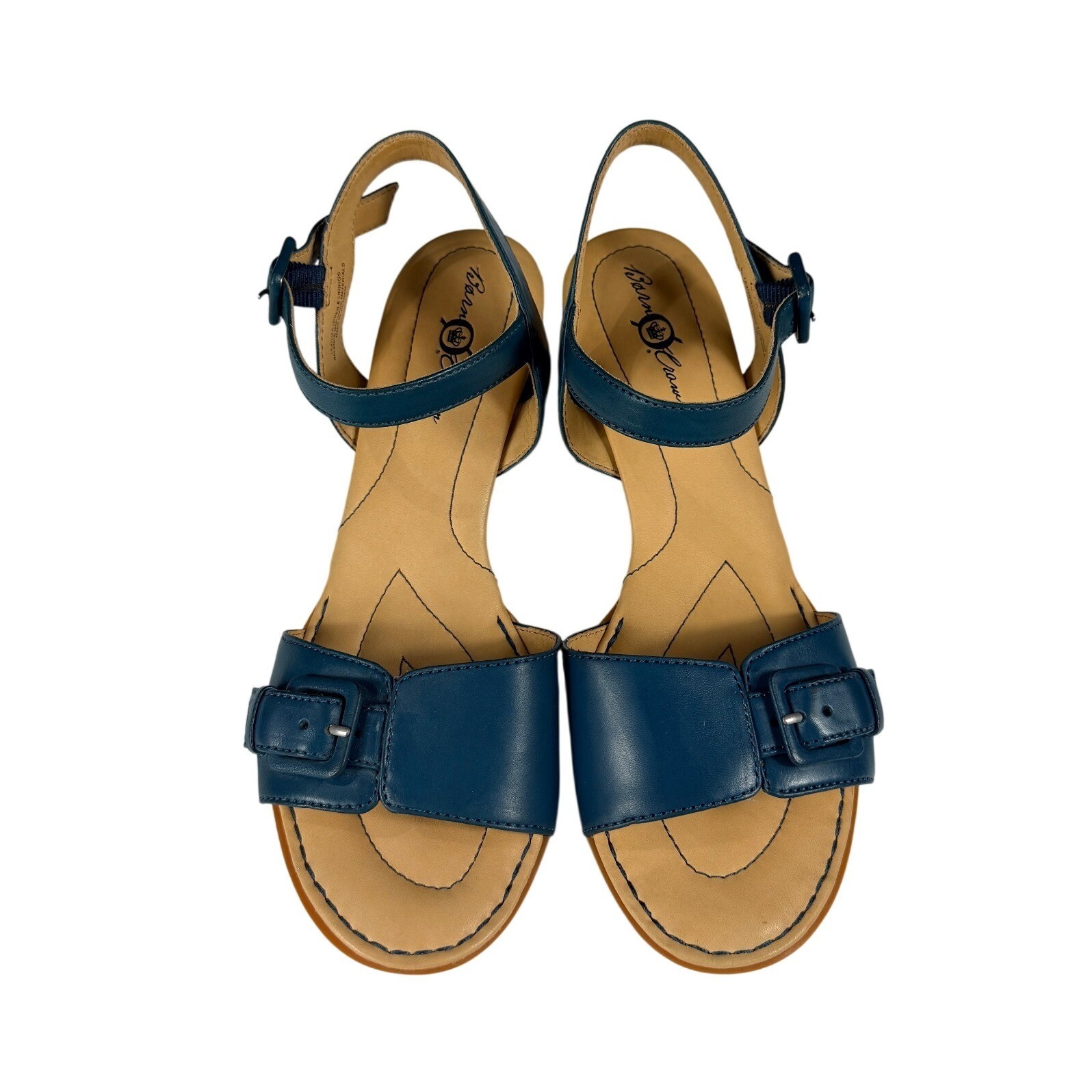 Born Crown Martine Blue Leather Ankle Strap Block Heel Sandals Womens 10 N25404