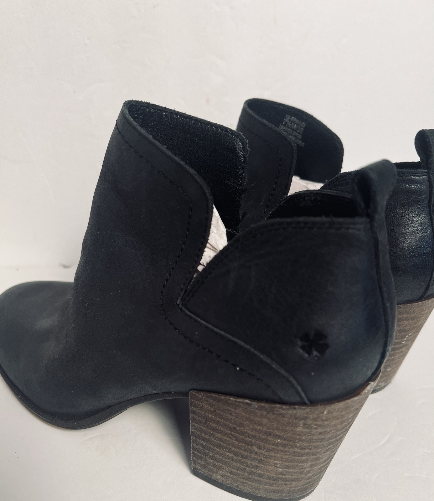 Lucky Brand Ankle Boots 7.5 Black Leather Victorey Booties Zip Slip-On Boho