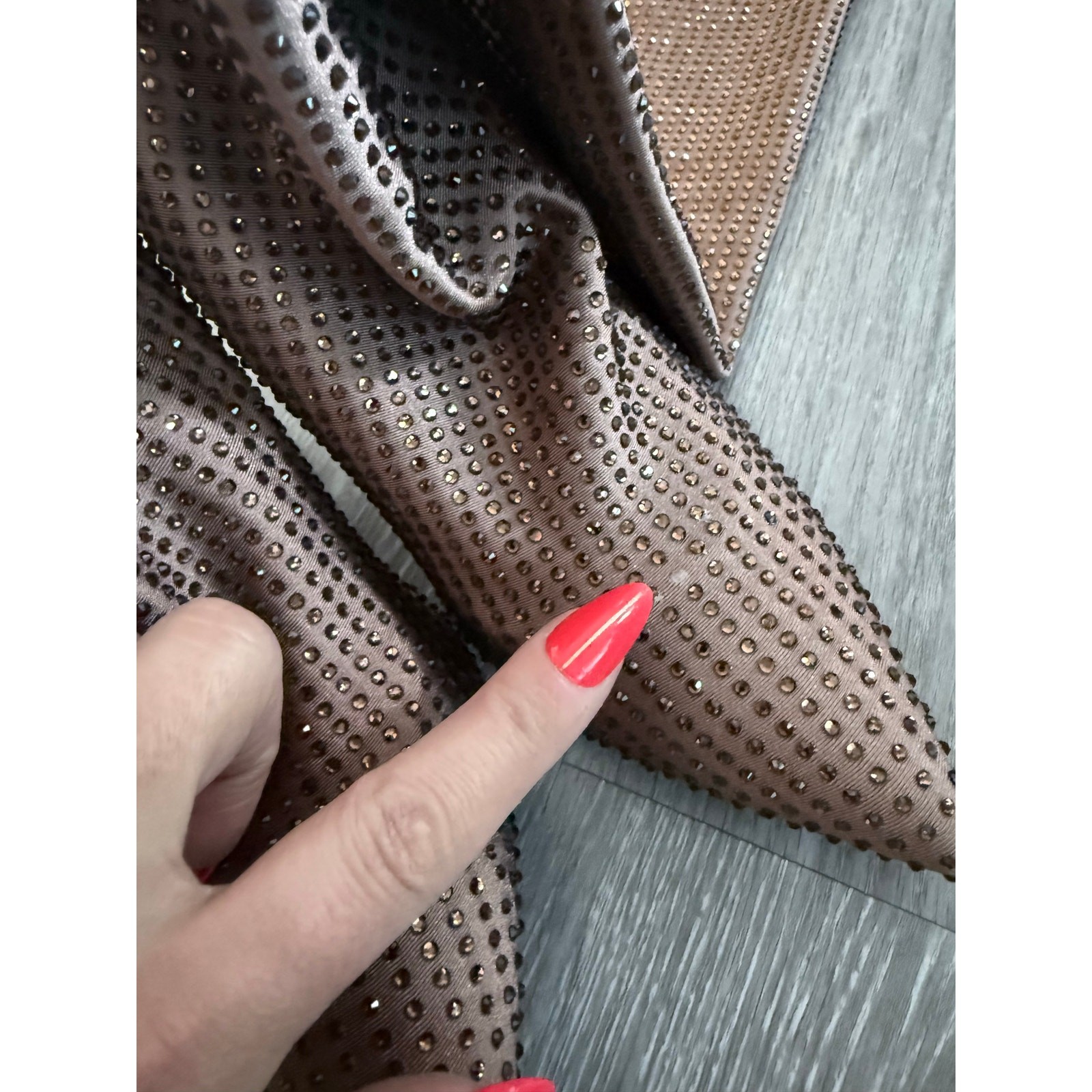 ALDO Nassia tan embellished rhinestone glamorous thigh high stiletto boots 8.5
