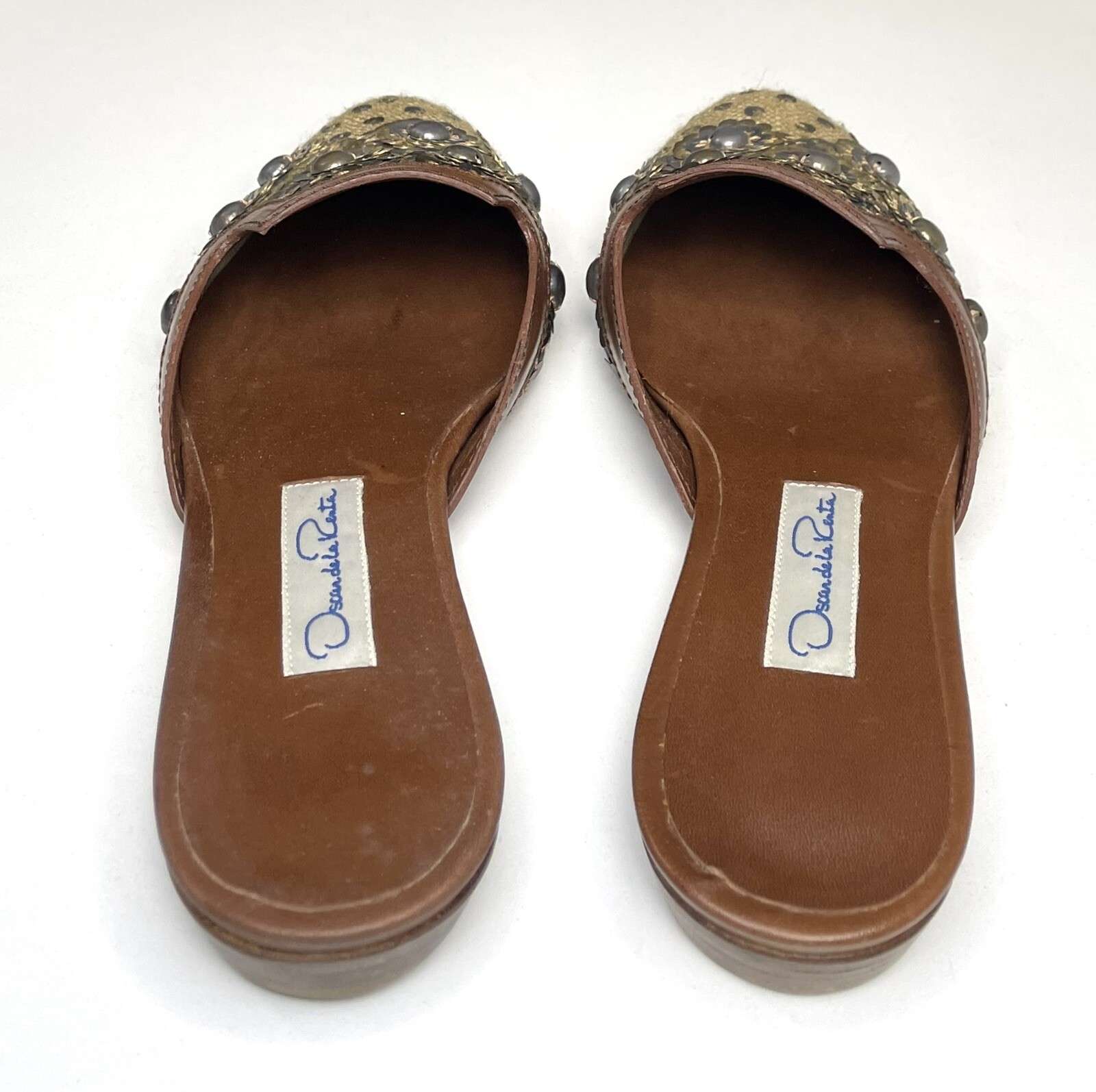 Oscar de la Renta Embellished Canvas & Leather Sequined Mules Size 36 Shoes