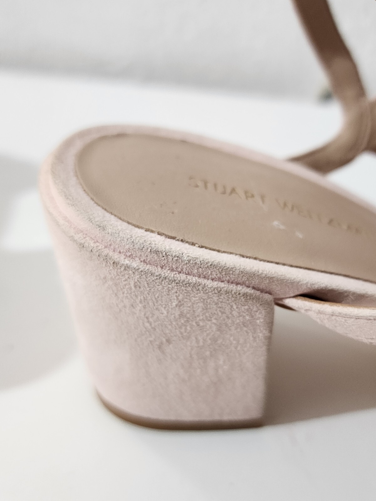 Stuart Weitzman Twistie Pink Suede Block Heels Ankle Strap Sandals Women’s Sz 7