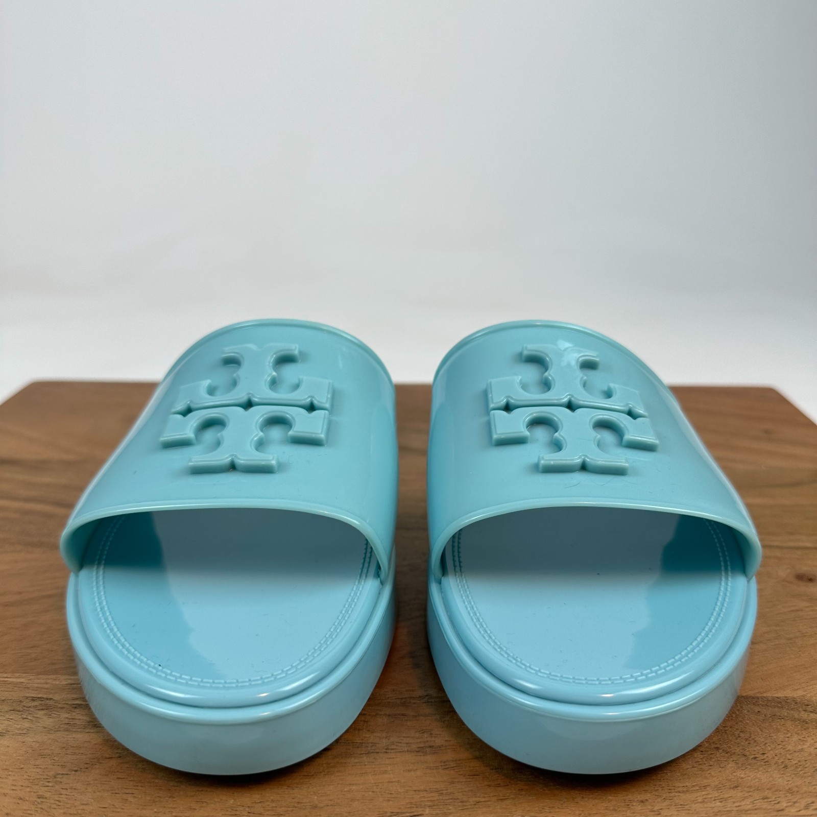 Womens Tory Burch Eleanor Jelly Blue Rubber Logo Casual Slides Sandals Size 11 M