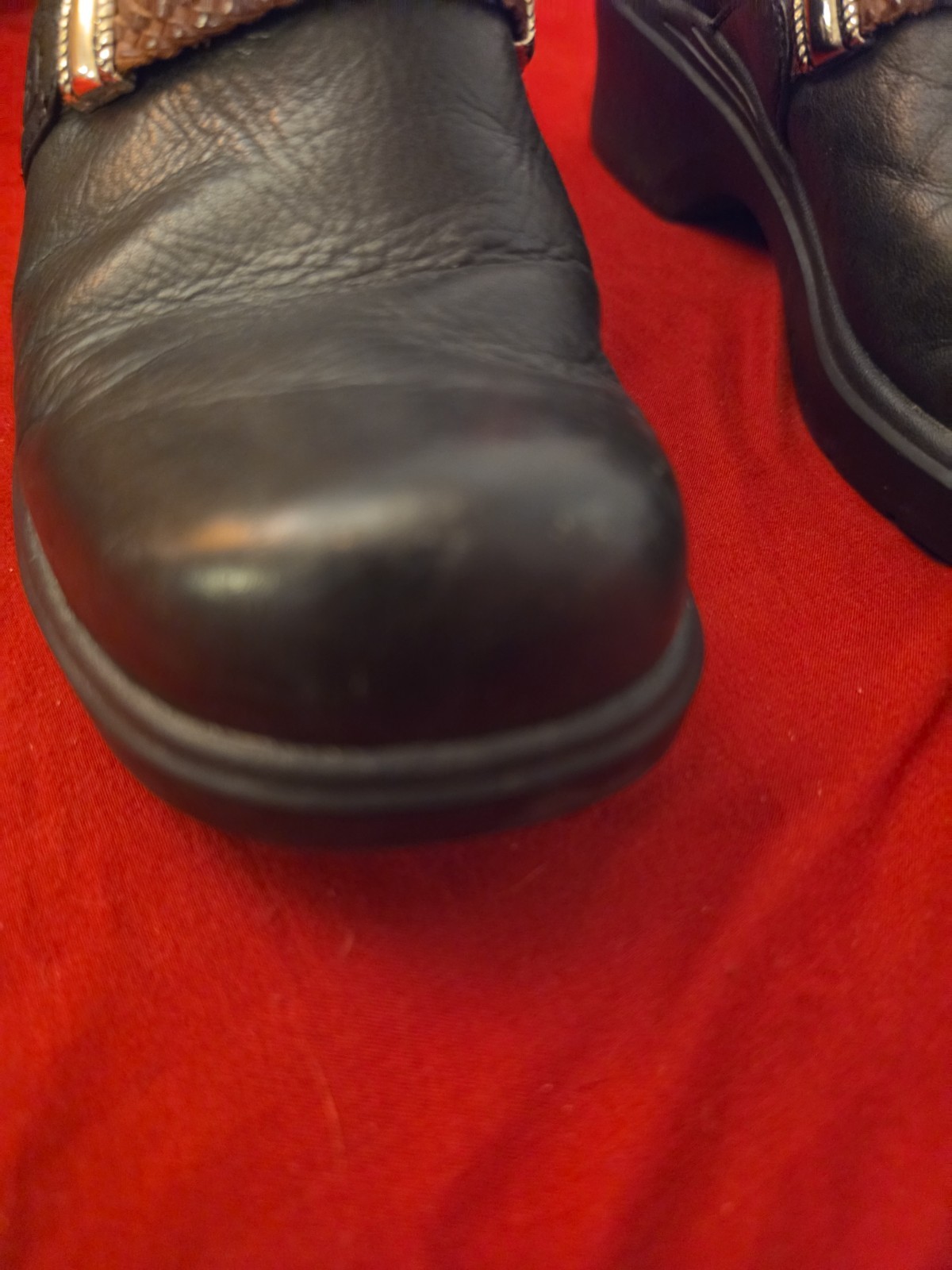 Ariana Black Leather Clogs W/Brown Braided Strap. US Size 8B.