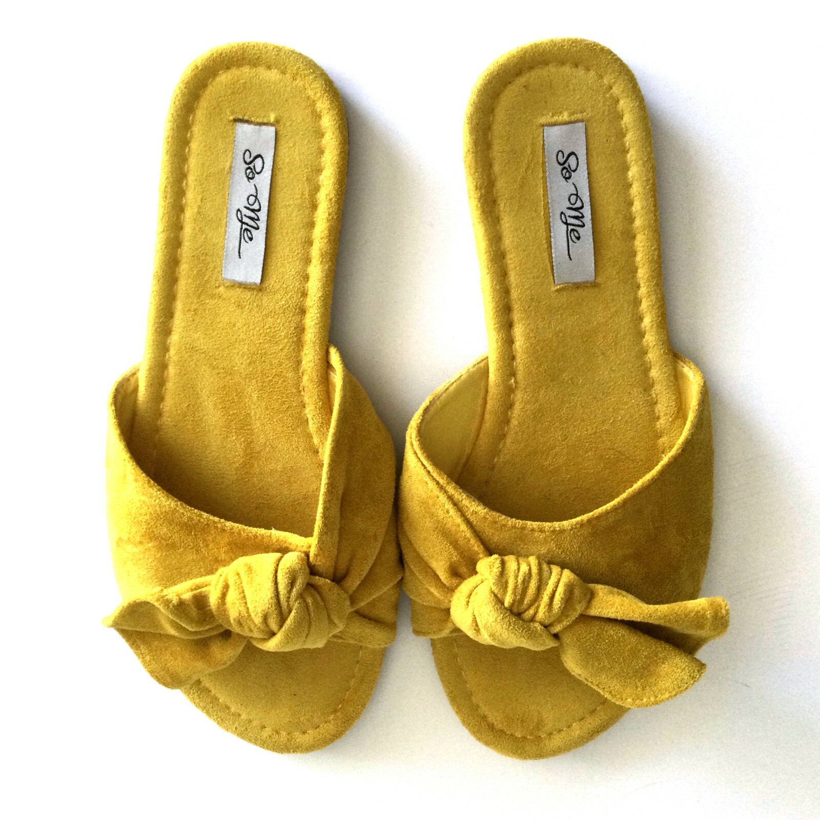 Mustard Yellow Women’s Summer Sandals Size 6.5 Slip On Faux Suede Flats