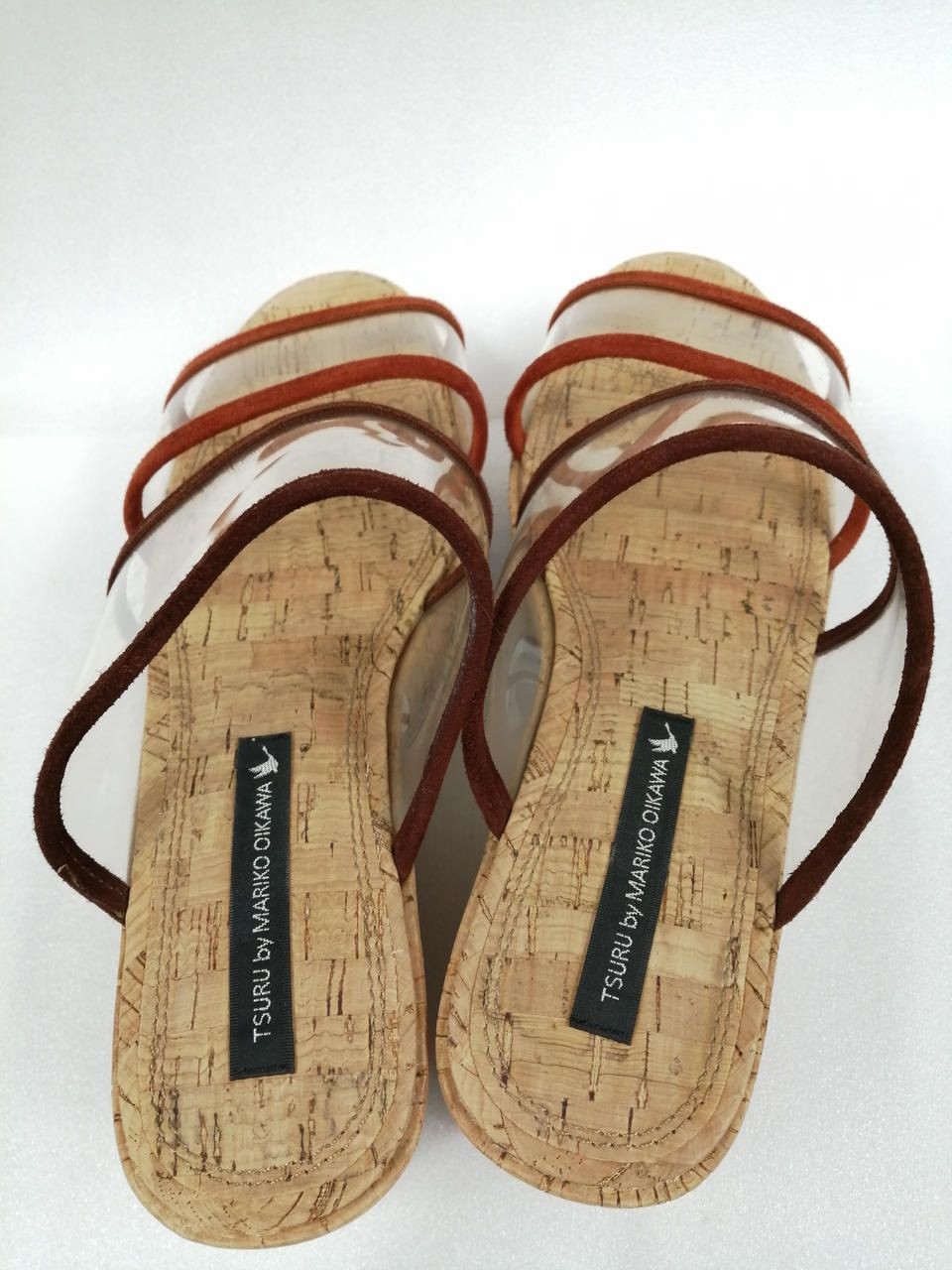 TSURU BY MARIKO OIKAWA Clear Strappy Platform Sandals 35 BRN.ORG. Cork Used
