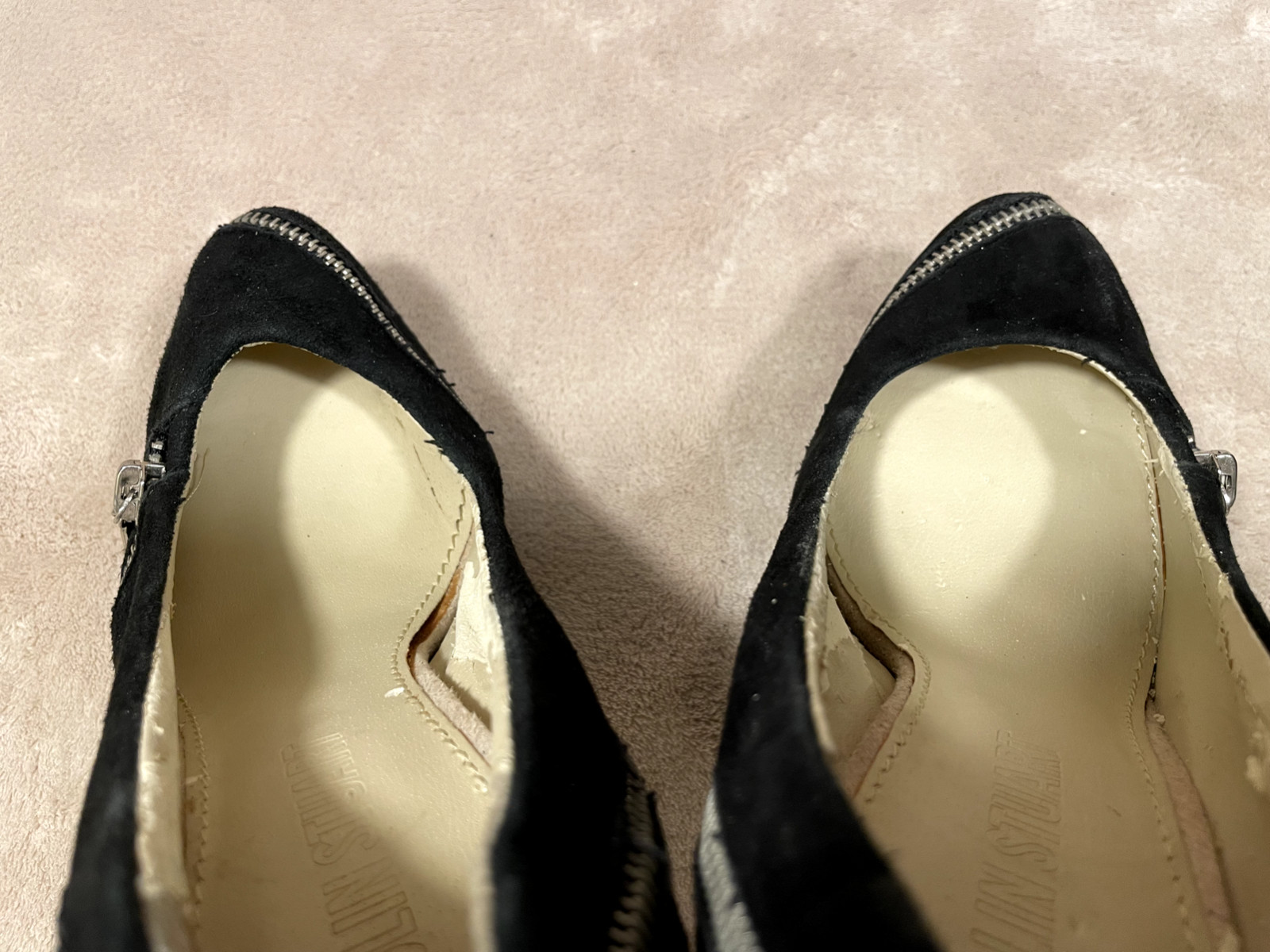 COLIN STUART STILETTOS, Black Suede Zipper Platform 5.5″ Heels Size 7.5 B