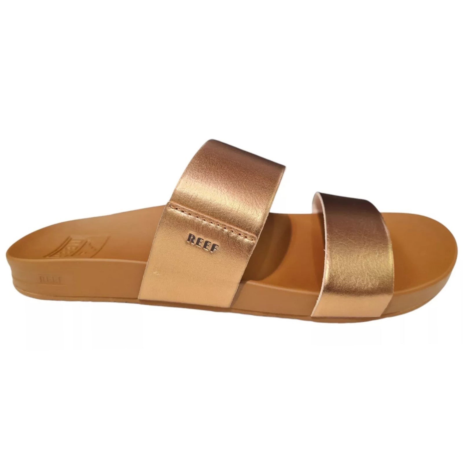 Reef Cushion Vista Vegan Leather Women’s Slides Sandals – Copper Tan – Size 10M