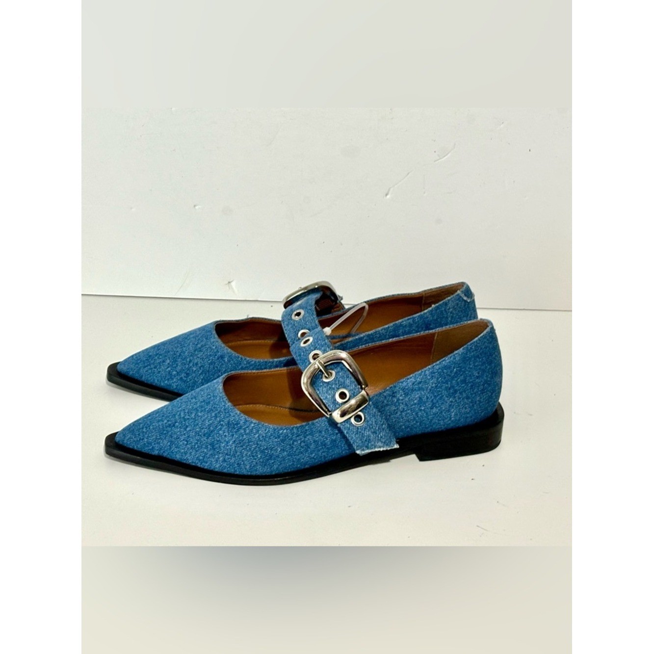 NWOT Anthropologie Maeve Blue Ballet-Shoes Pointed-Toe Mary Jane Flats Size 38/8
