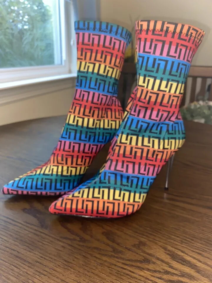 Sexy Liliana Rainbow sock boot stiletto heel new High Heels Fancy Bright