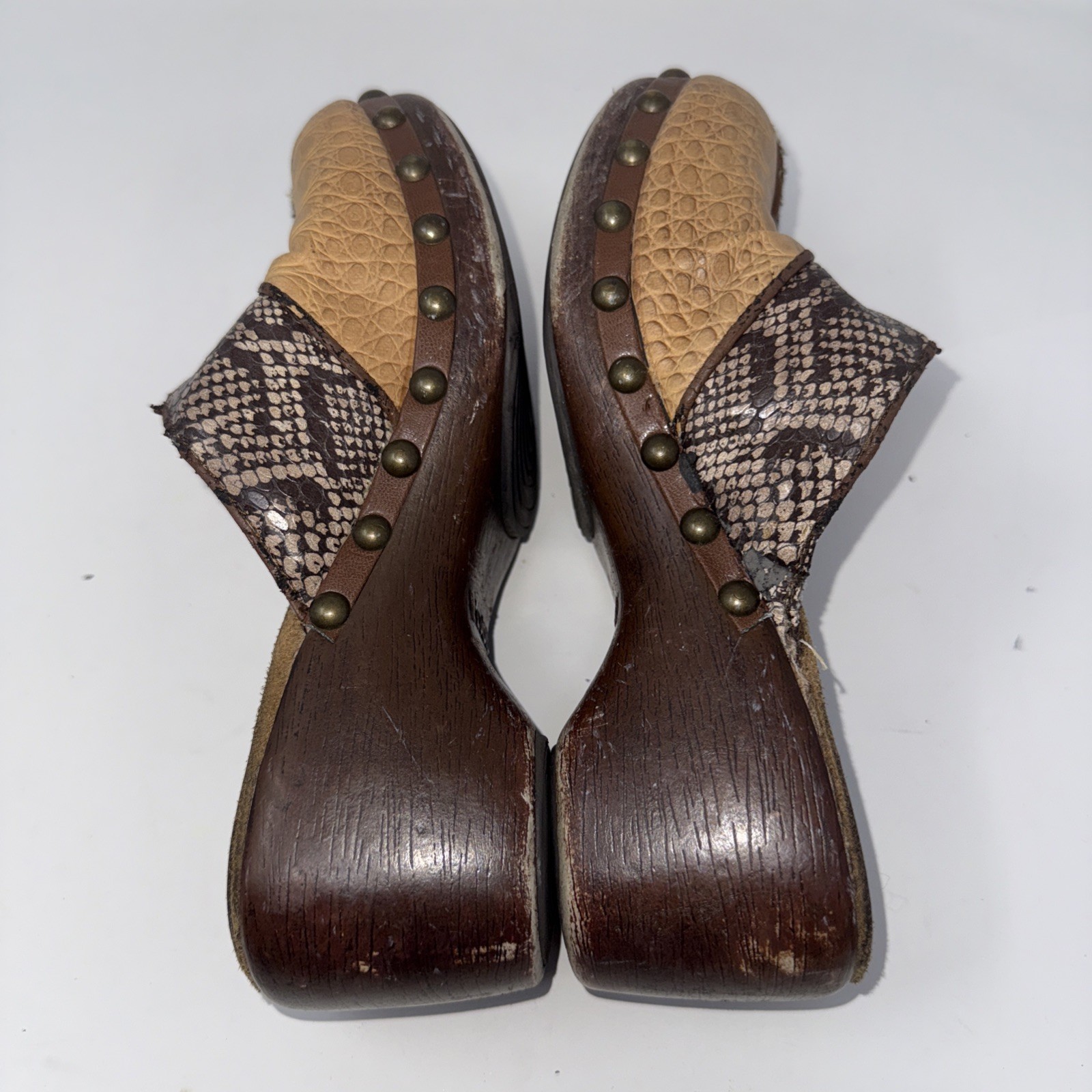 Vintage Y2k Mudd Cheetah Clogs 7 Patchwork Platform Chunky Block Heel WEAR Read