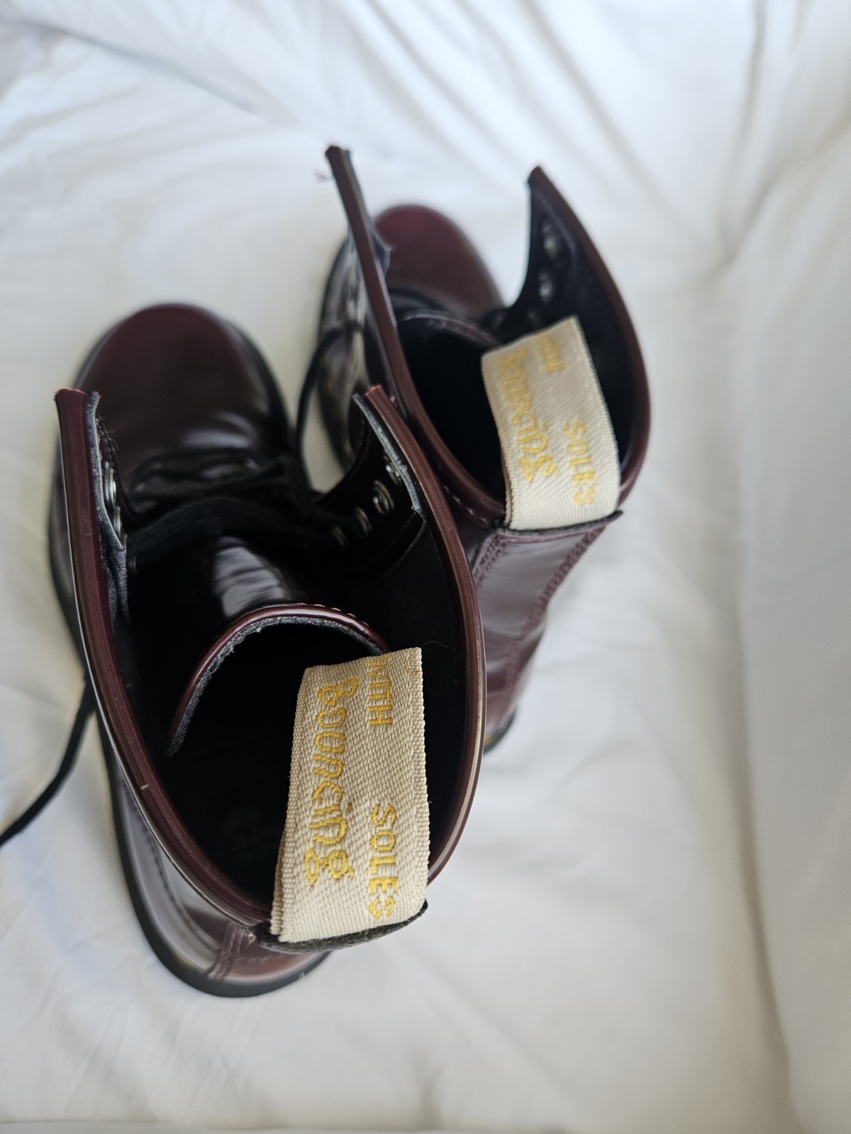 Dr. Martens Vegan Burgundy Lace-Up Combat Ankle Boots, women’s US 8 Round Toe