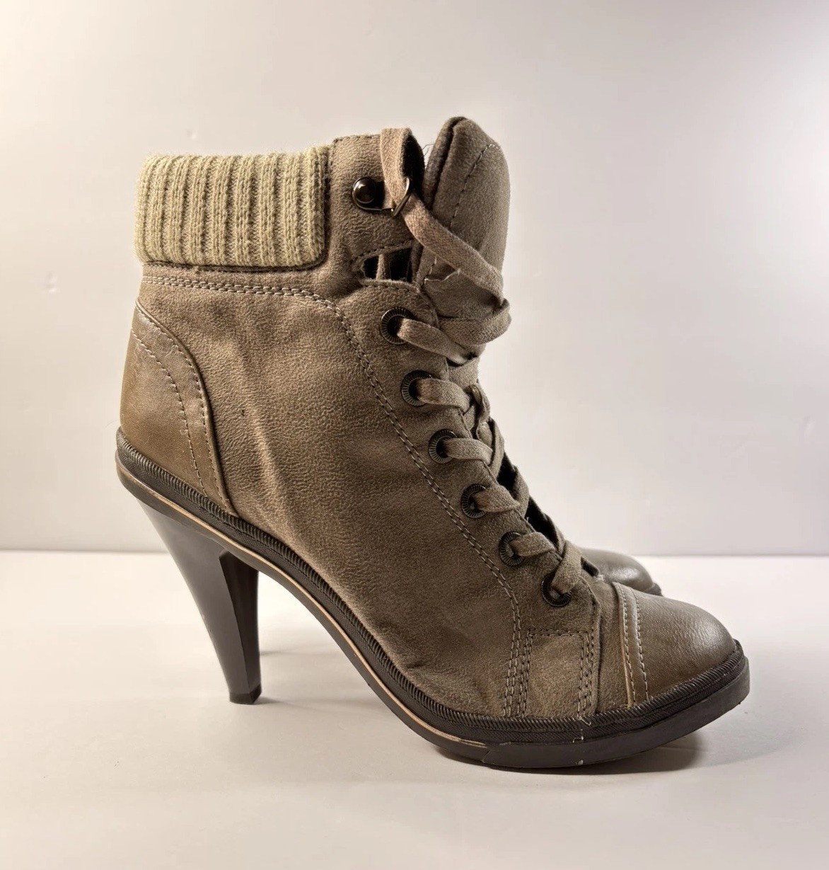 Womens Heels Lace Up Ankle Boots High Heel party Bootie Shoes Brownish Gray 7.5
