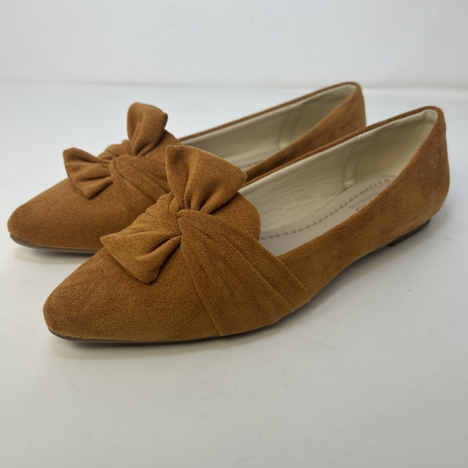 MUSSHOE Women’s Pointed Toe Ballet Flats Mustard Yellow Suede Bow Knot Sz 7 New