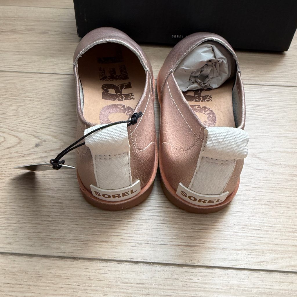 SOREL Ella Slip On Womens 9.5 Warm Gold Rose Metallic Leather Loafer Flats NEW