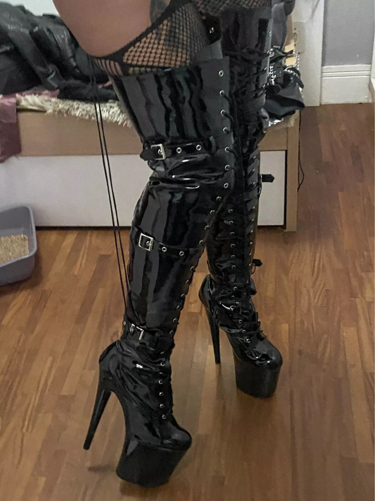 Women’s Patent Leather Thigh High Halloween Boots Zip Sexy Stripper Club Shoes