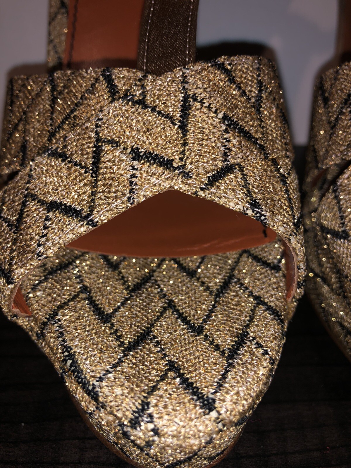 Missoni Chevron Pattern Gold Black Open Toe Platform Heels Size 8.5