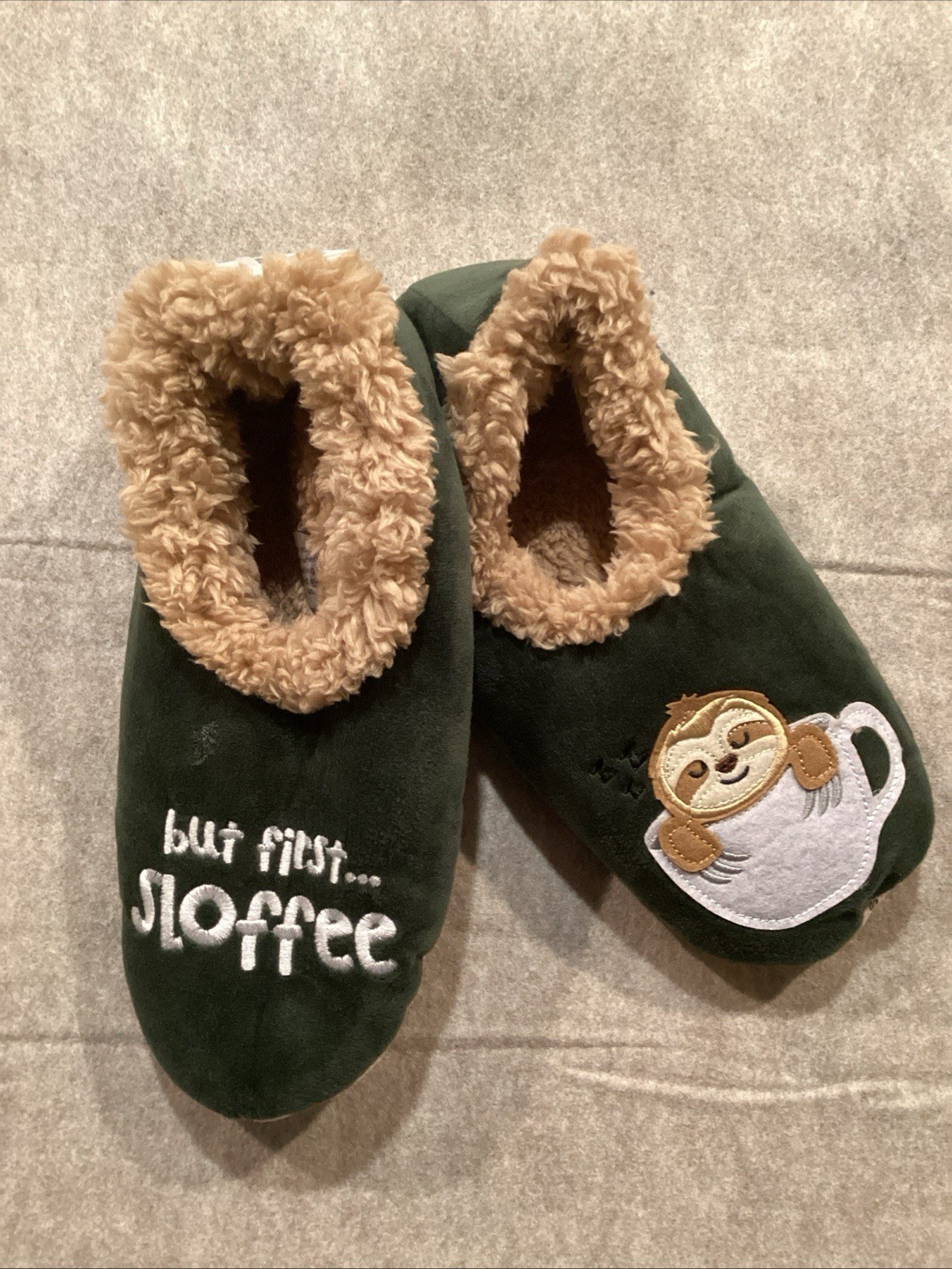 Snoozies Women’s Slippers “But First Sloffee” Med-7/8 Coffee Sloth Slippers
