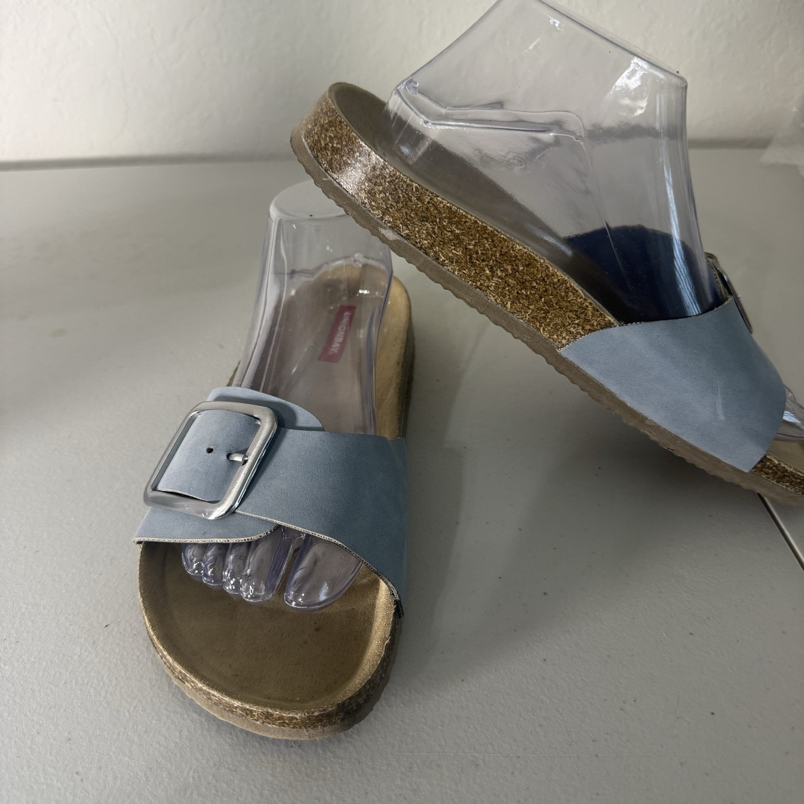 Unionbay Womens Slide Sandals Size 9 Blue Cork Footbed Buckle