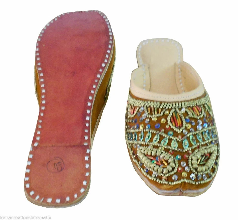 Women Clog Slippers Leather Handmade Indian Slippers Embroidered Clogs US 6-8