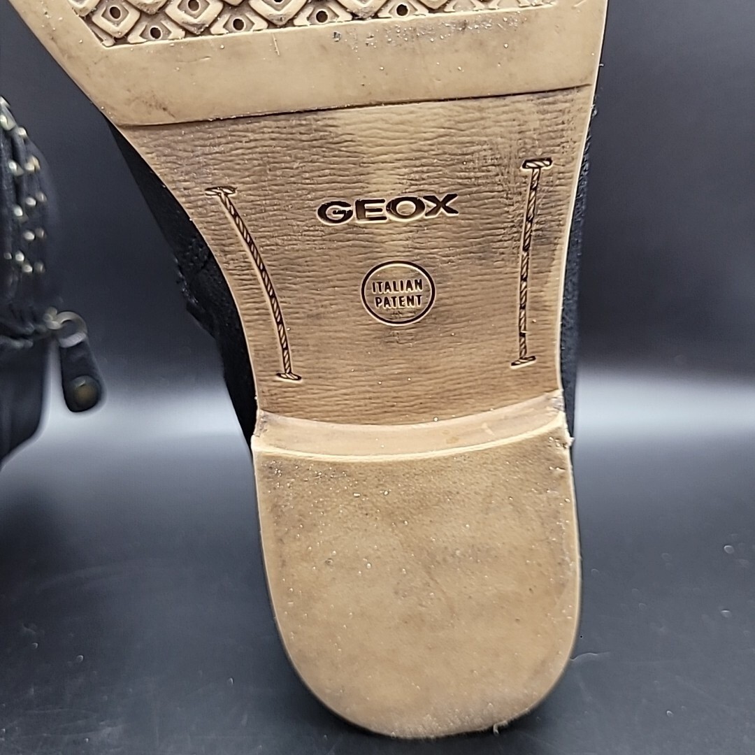 GEOX Respira Women’s 8.5 Black Leather Ankle Boots Studded Zipper