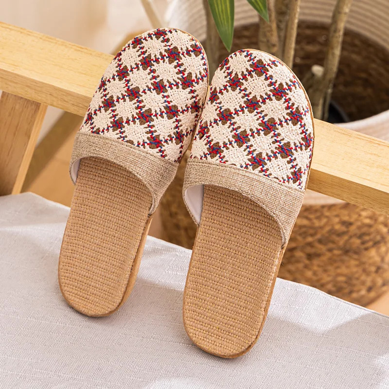 New Oriental Flax Slippers For Women Summer Indoor Home Summer Wooden Floor Slip