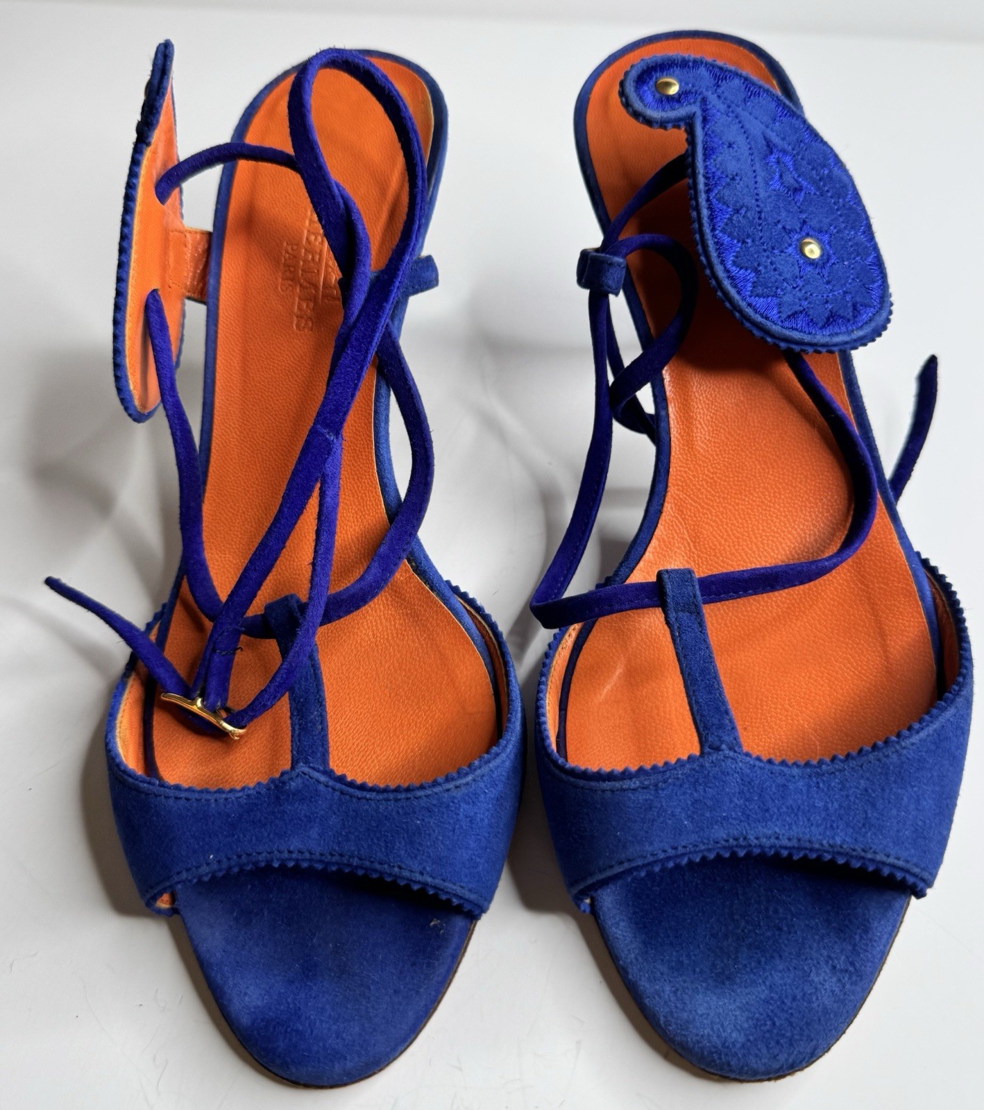 Hermes Sandals Blue Suede Heels Women’s Size 36 USA 6 Used Made In Italy